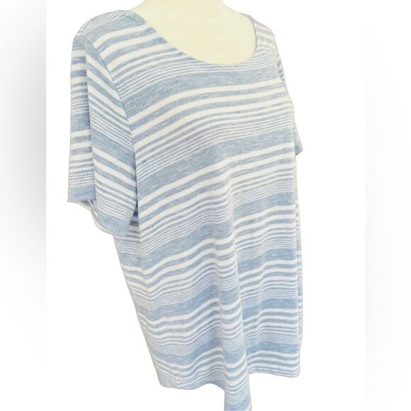 Rose & Olive blue & white striped knit top with buttons down the back size 1X - Picture 6 of 7